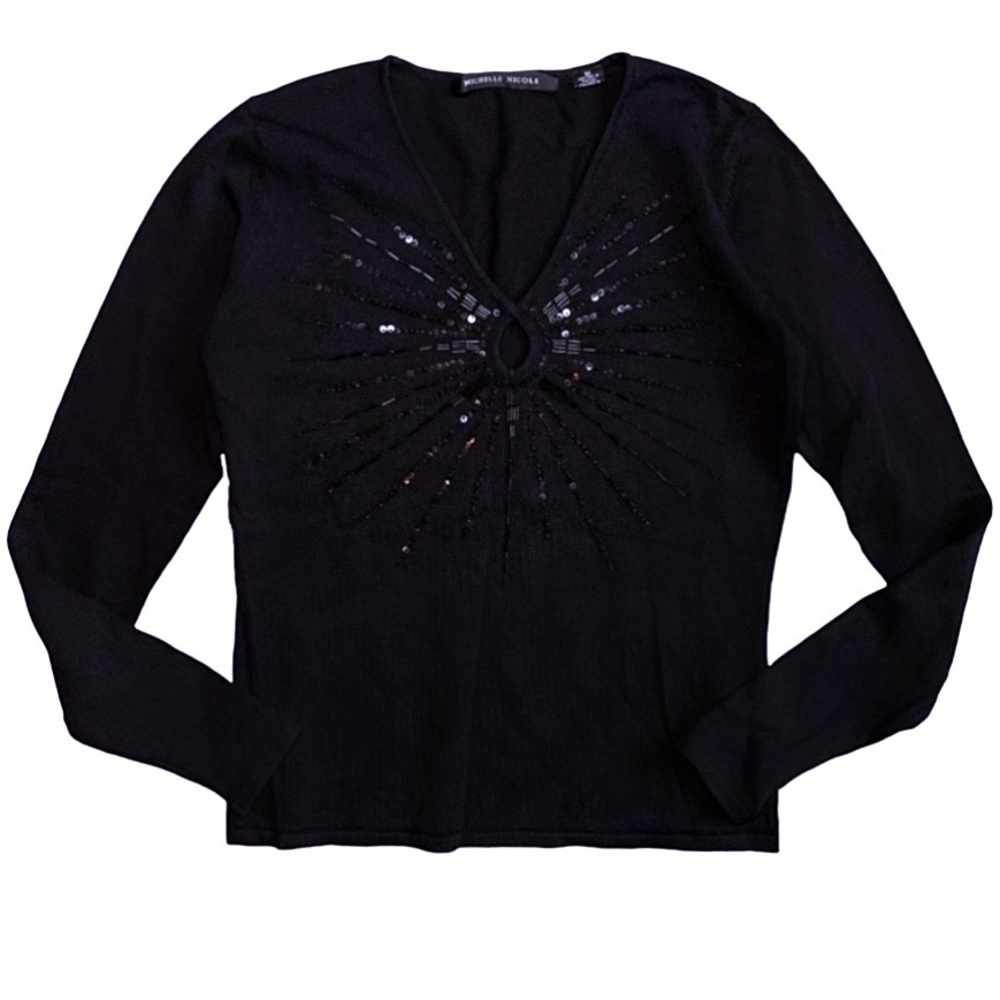 Michelle Nicole Black Keyhole Starburst Top Size M